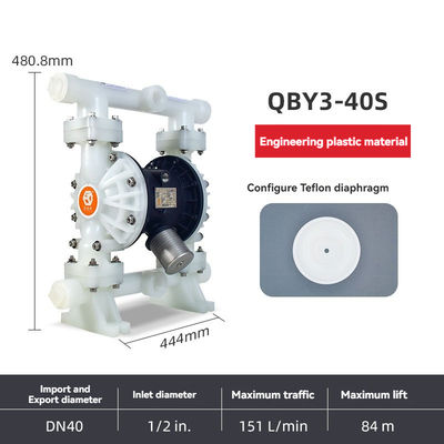 PVDF উপাদান নিউম্যাটিক ডায়াফ্রাম ডোজিং পাম্প উচ্চ প্রবাহ ২০০ লিটার/ঘণ্টা